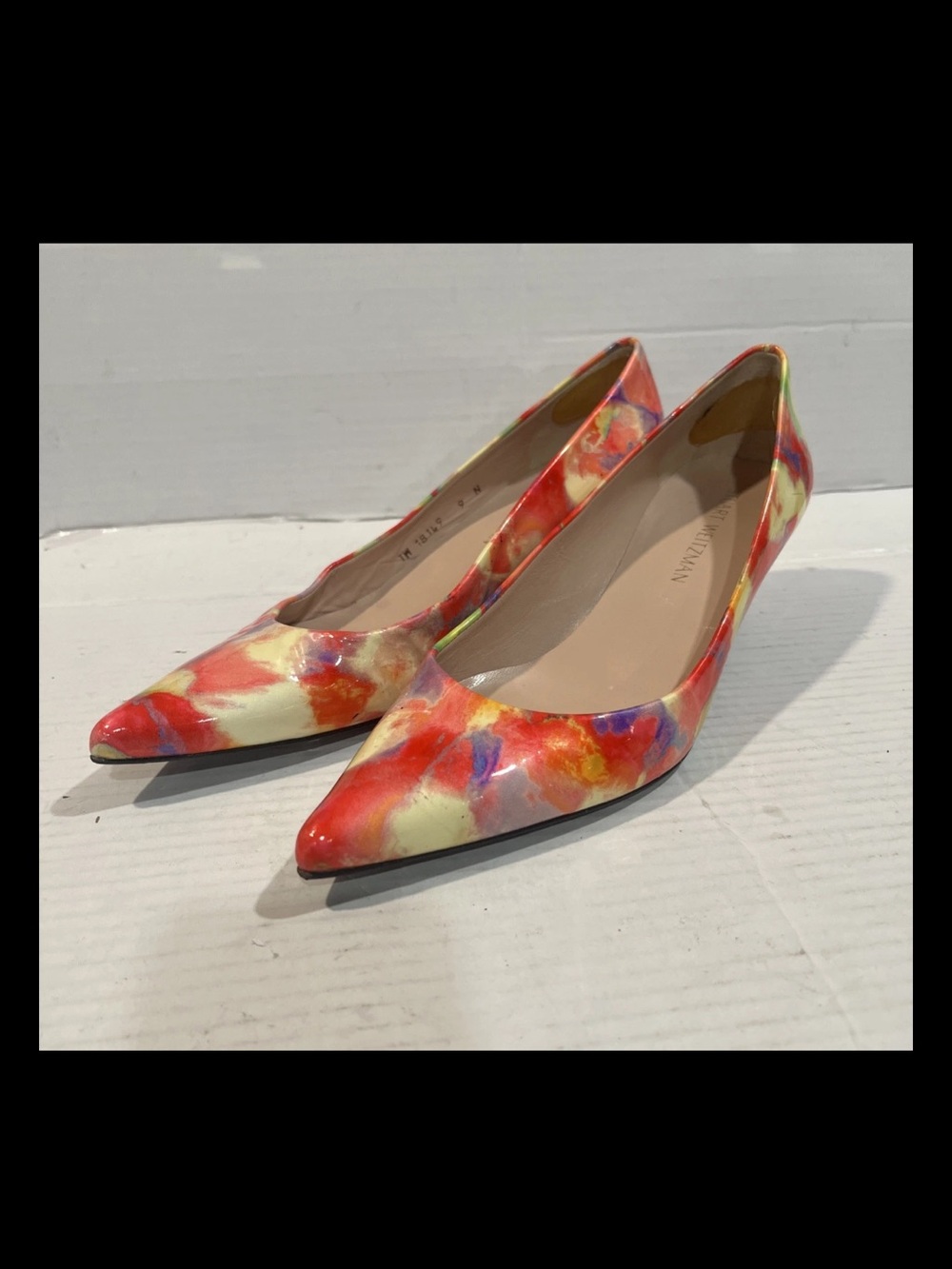Stuart Weitzman Women’s Multicolor Patten Leather Pointed Toe Kitten Heels Sz 9N